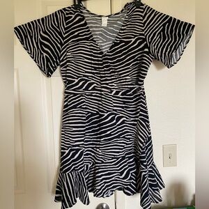 H&M zebra print ruffle bottom mini dress